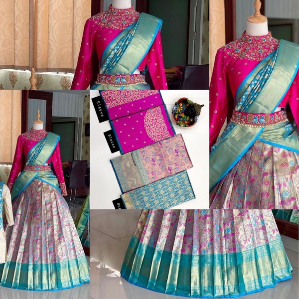 Women's Lehenga: Trendy Kanjeeveram Silk Half Saree Sets, Perfect for Weddings & Festivals, Unique Gift for Teens and Women