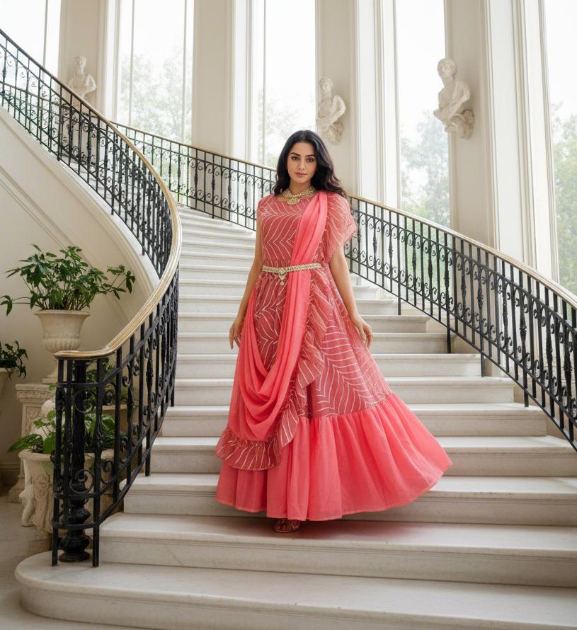 formal flowing dresses Cocktail Bling Flowy Embellished Saree with Allover Sequin Embroidery main image 1