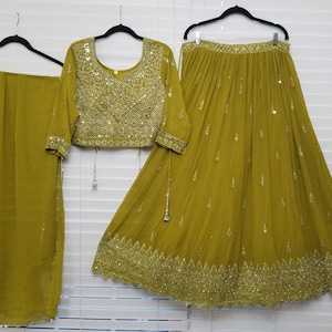 Premium Exclusive Yellow Satin Embroidery Work Designer Lehenga Choli Fully Stitched Women/Girls