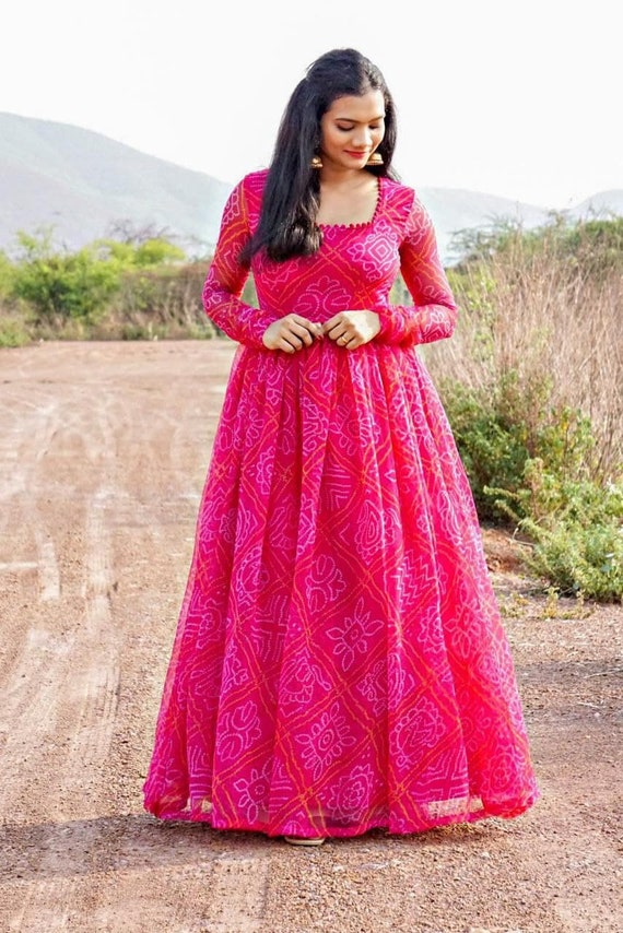 Women s Gown Fully Stitched Women Georgette Bhandhini Gown