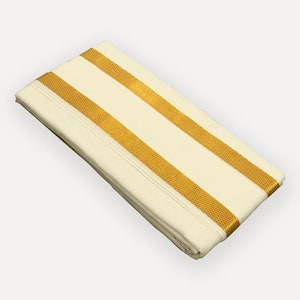 Serviette Jari en coton crème - Bordure dorée traditionnelle, 90 x 175 cm