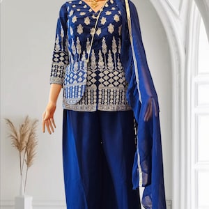 Ready To Wear 4-piece Exclusive Designer Palazzo Set - Blue