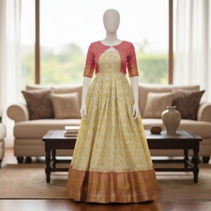 banarasi silk gown dress Pink Banarasi Silk Dress Designs Pink Banarasi Dress Pink Banarasi Silk Anarkali Gown: Indian