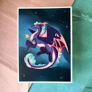 Chisora: Star-Chaser dragon art print | 5 x 7 | fantasy creature | home wall decor | galaxy | pearlablaze