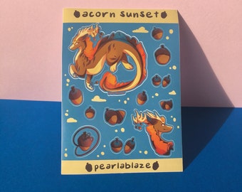 Acorn Sunset dragon sticker sheet | fantasy creature | waterproof | vinyl sticker | journal | laptop | pearlablaze