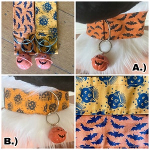 Colliers de fursuit réglables pour chauves-souris et chats oranges et noirs avec cloches de citrouille