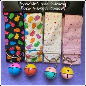 Sprinkles and Gummy Bears Adjustable Fursuit Collars with Matching Bells
