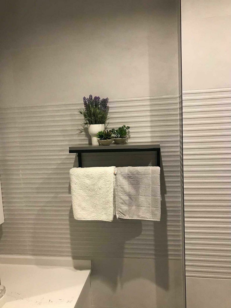 Modern Wall Mounted Towel Holder With Shelf Towel Bar Holder Etsy