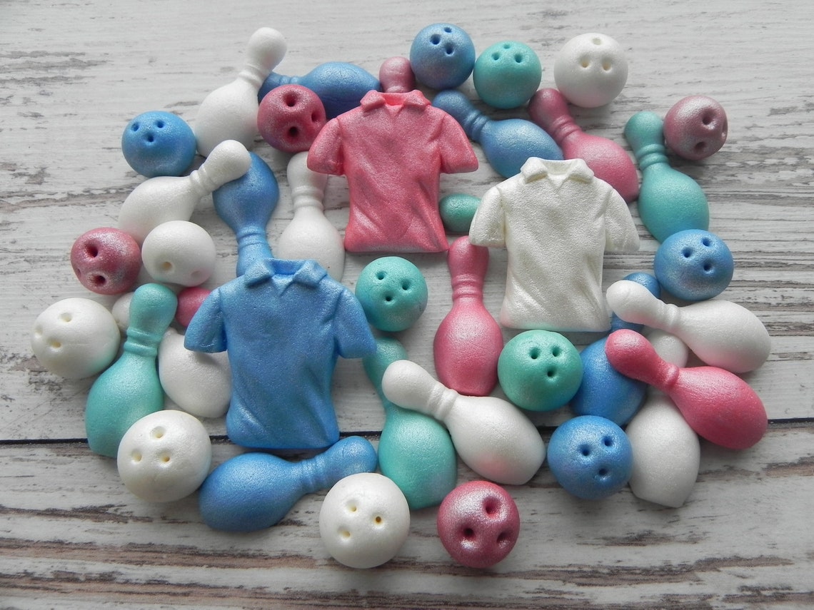 40 essbare Zucker Fondant Bowling Pins Kugeln T-shirts ...