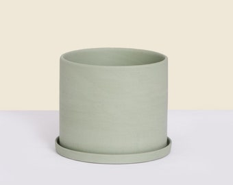 6" Houseplant Pot with Drainage Hole, Modern Indoor Planter, Indoor Plant Pot, Ceramic Plant Pot with Saucer, Small Sage Green Planter