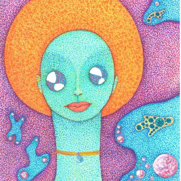 8"x10" Giclee Art Print - "Orange Crush" - Colorful Pointillist Portrait - Vibrant wall art, psychedelic artwork, intergalactic art, groovy