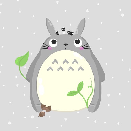 cute totoro inspired winter art studio ghibli inspired art etsy