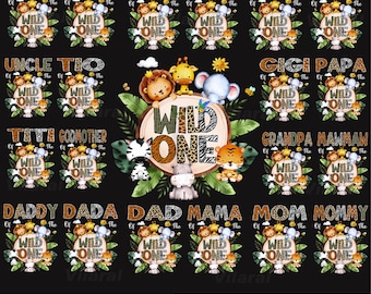 Bundle Family Of The Wild One First Birthday Safari Jungle Png, Wild One Family Birthday Png, Boy Wild One Png, Birthday Boy