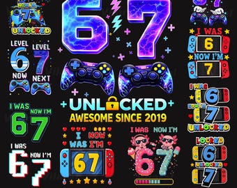 バンドル「私は6歳だったが今は7歳だ」ゲーマー誕生日ボーイPNG、トレンドのゲーム「6 7 67 Bruh」PNG、面白い6 7ゲーマー、「私は6歳だったが今は7歳だ」、ゲーマーが「67」と言う