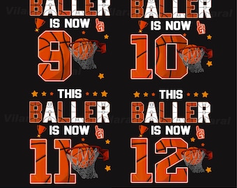 Bundle 9th-12th Birthday Basketball This Baller Is Now Nine - Twelve Years Old Png, Matching Family Birthday, 9th-12th Birthday Basketball