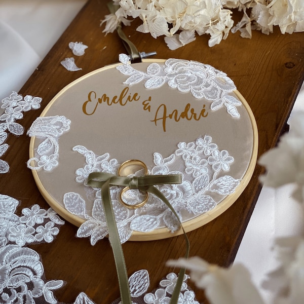 Personalisierter Stickrahmen "Ivory" - Boho, Hochzeit, Wandkranz, Hoop