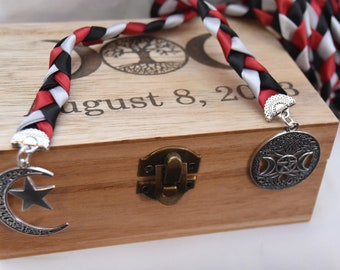 Triple Moon Wedding Handfasting Cord V2 with Wood Personalized Keepsake Box ~ Memory Box, Bridal, Wedding Memory Box, Wooden Box