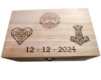 Celtic & Norse Wedding Handfasting Cord Wood Personalized Keepsake Box ~ Memory Box, Bridal, Wedding Memory Box, Wooden Box