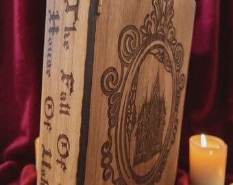 Dracula Wood Burned Laser Engraved Book Box ~ Memory Box, Bridal, Wooden Box, Word burning, Pyrography