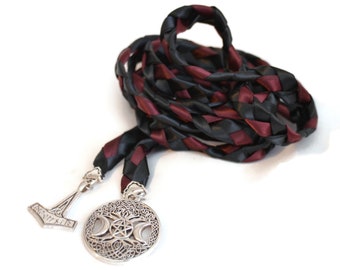 Divinity Braid Black Burgundy Thor Hammer & Triple Moon Goddess Wedding Handfasting Cord #Wedding