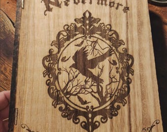 Nevermore V3 Wood Burned Laser Engraved Book Box ~ Memory Box, Bridal, Wedding Memory Box, Wooden Box, Word burning, Pyrography