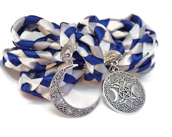 Divinity Braid Cobalt Silver Triple Moon Goddess Wedding Handfasting Cord #Wedding
