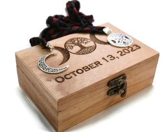 Triple Moon Wedding Handfasting Cord with Wood Personalized Keepsake Box ~ Memory Box, Bridal, Wedding Memory Box, Wooden Box