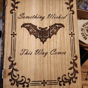 Something Wicked This Way Comes Wood Burned Laser Engraved Book Box ~ Memory Box, Bridal, Wooden Box, Word burning, Pyrography