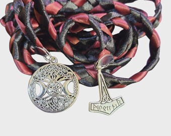 Divinity Braid Black Burgundy Thor Hammer & Triple Moon Goddess Wedding Handfasting Cord #Wedding