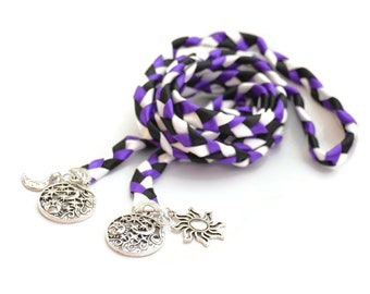 Divinity Braid 4 charm Purple Moon & Sun Wedding Handfasting Cord  V4 #Wedding