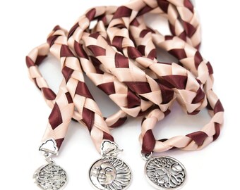 Divinity Braid  Blush Burgundy 3 charm Night & Day Pagan Wedding Handfasting Cord