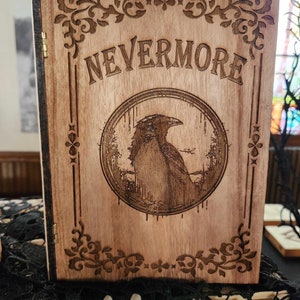 Nevermore Wood Burned Laser Engraved Book Box ~ Memory Box, Bridal, Wedding Memory Box, Wooden Box, Word burning, Pyrography