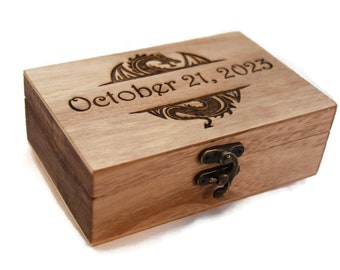 Dragon Theme Wedding Handfasting Cord Wood Personalized Keepsake Box ~ Memory Box, Bridal, Wedding Memory Box, Wooden Box