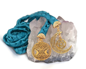 Divinity Braid Turquoise Gold Triple Moon Goddesses Wedding Handfasting Cord #Wedding