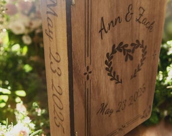 Wedding Story Book Wood Burned Laser Engraved Book Box - Unity ceremony box, Memory Box, Bridal, Wedding Memory Box, Wedding Story