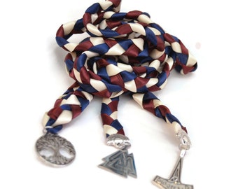 Divinity Braid 3 charm Norse Navy & Burgundy Wedding Handfasting Cord