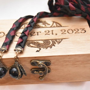 Dragon Themed Wedding Handfasting Cord  with Wood Personalized Keepsake Box ~ Memory Box, Bridal, Wedding Memory Box, Wooden Box