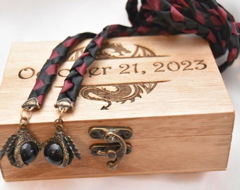 Dragon Themed Wedding Handfasting Cord  with Wood Personalized Keepsake Box ~ Memory Box, Bridal, Wedding Memory Box, Wooden Box