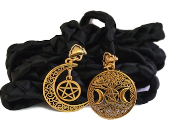 Divinity Braid Black Gold Triple Moon Goddess Wedding Handfasting Cord #Wedding