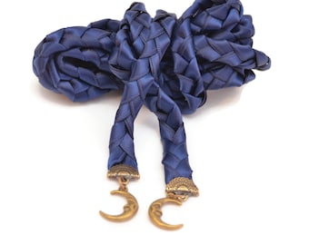 Divinity Braid Navy Wiccan Double Bronze Crescent Moon Wedding Handfasting Cord #Wedding