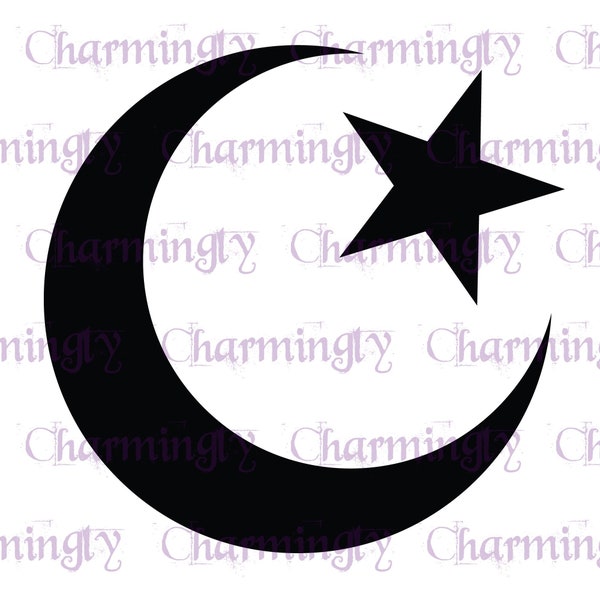 Clip Art Moon and Star cut file, for etching, design, SVG, png and pdf files religious Muslim Islam symbol