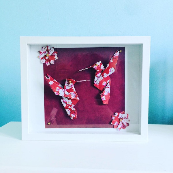 Kolibris und Blumen Origami-Box-Rahmen