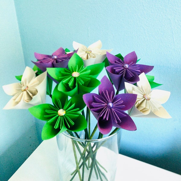 Bouquet de fleurs en papier origami kusudama