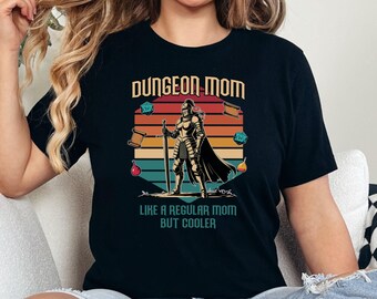 Dungeon Mom T-Shirt, Retro Sunset Mothers Day Shirt, Funny RPG Gamer Tee, DnD Gift for Moms, Tabletop Gaming Shirt, Fantasy Mom Shirt