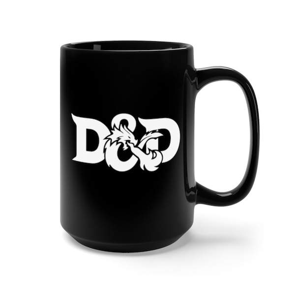 D&D Logo Mug, DnD Emblem Mug, Dungeon and Dragons Coffee Mug, Dungeon Master Gift, DnD RPG 5E Gamer Gifts for Players, Black Mug 15oz