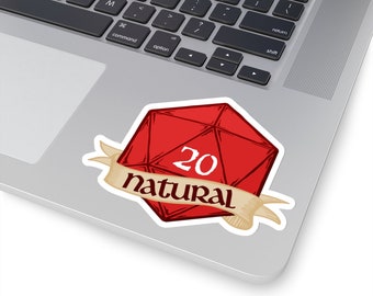 D20 Natural Dice Roll Sticker, D20 Natural Critical Roll Sticker, DnD Red Dice Decal, Crit Roll Nat 20 Sticker, Red Die Geek Laptop Sticker