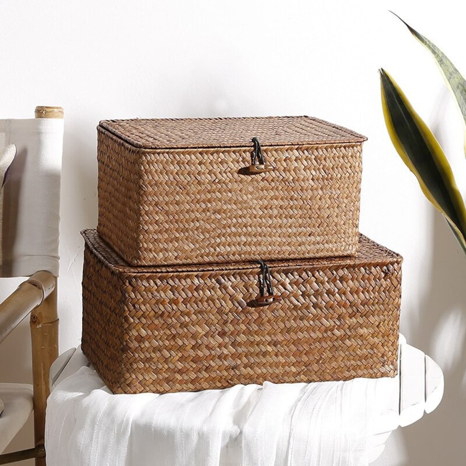 Seagrass Woven Storage Box Seaweed laundry Basket with Lid Etsy