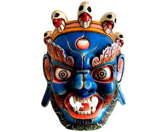 Bhairab Solid Single Wooden Wall Sculpture Mask 16 IN Decoration Shiva Mahakala Tibetan Wall Hanging Home Décor Hand Crafted in Nepal