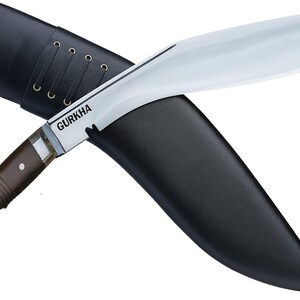 Gurkha Kukri Knife Full Tang Fixed Blade, Leather Sheath, 2 Small Knives - Hand-Hammered in Nepal World War II