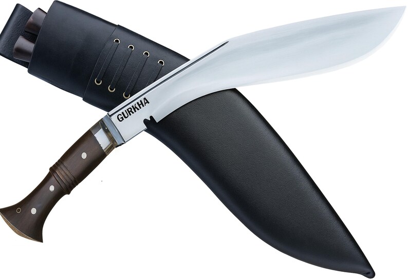 Gurkha Kukri Knife Full Tang Fixed Blade, Leather Sheath, 2 Small Knives - Hand-Hammered in Nepal World War II